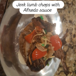 Jerk lamb chops with Alfredo sauce