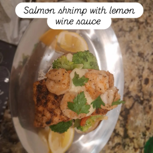 Salmon shrimp with lemon wine sauce